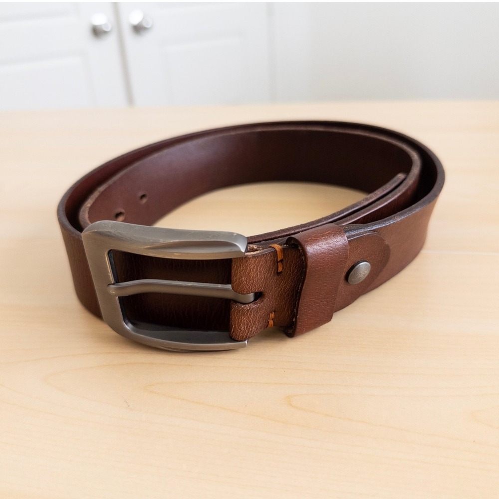 Mens Leather Belt Size 46 Brown Gunmetal Buckle Heritage Preppy Office Classic - Picture 4 of 6